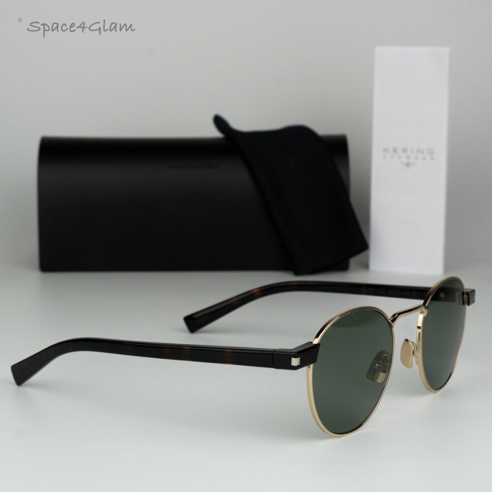 BRAND NEW Saint Laurent SL707 002 Gold Havana Green Oval Unisex Sunglasses